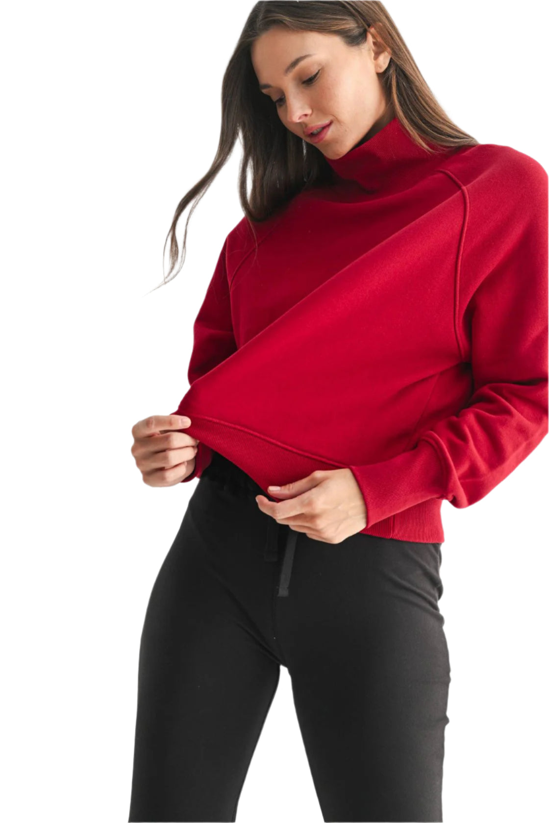 Malibu Raglan Sleeve Turtleneck – Red Front – Ella Where She Shops
