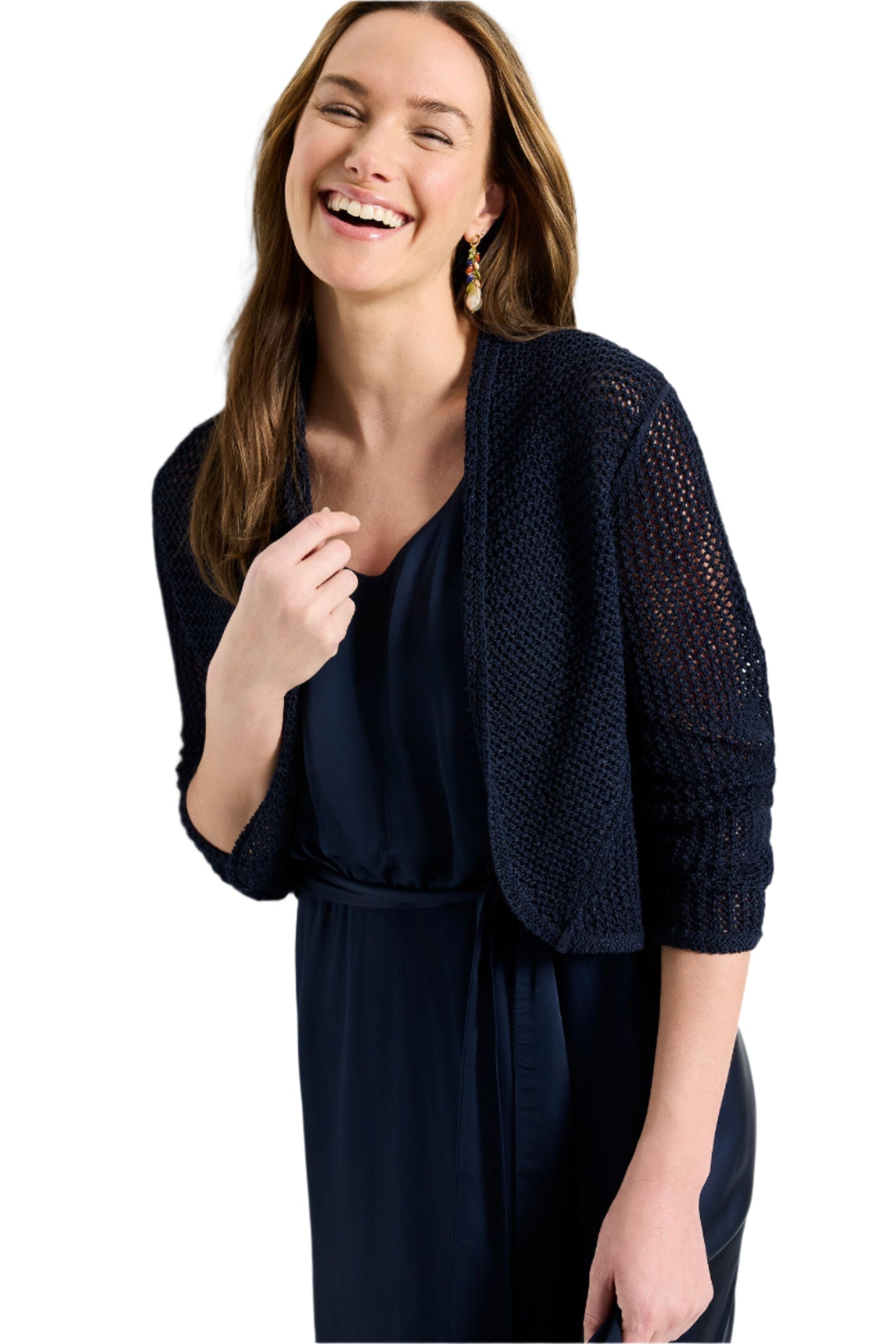 Mesh Cocoon Cardigan - Dark Indigo Front - Ella Where She Shops