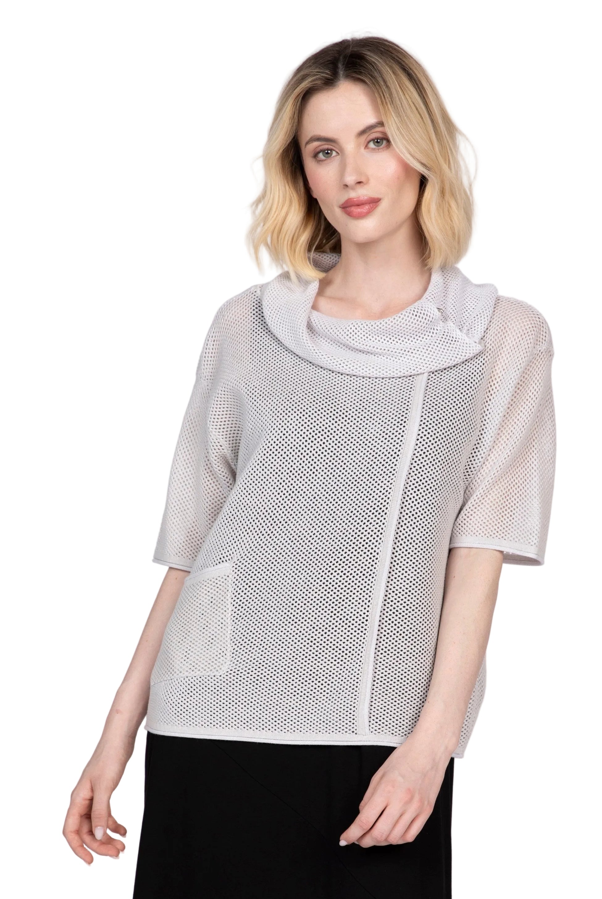 Mesh Stitch Drape Neck Topper ella where she shops