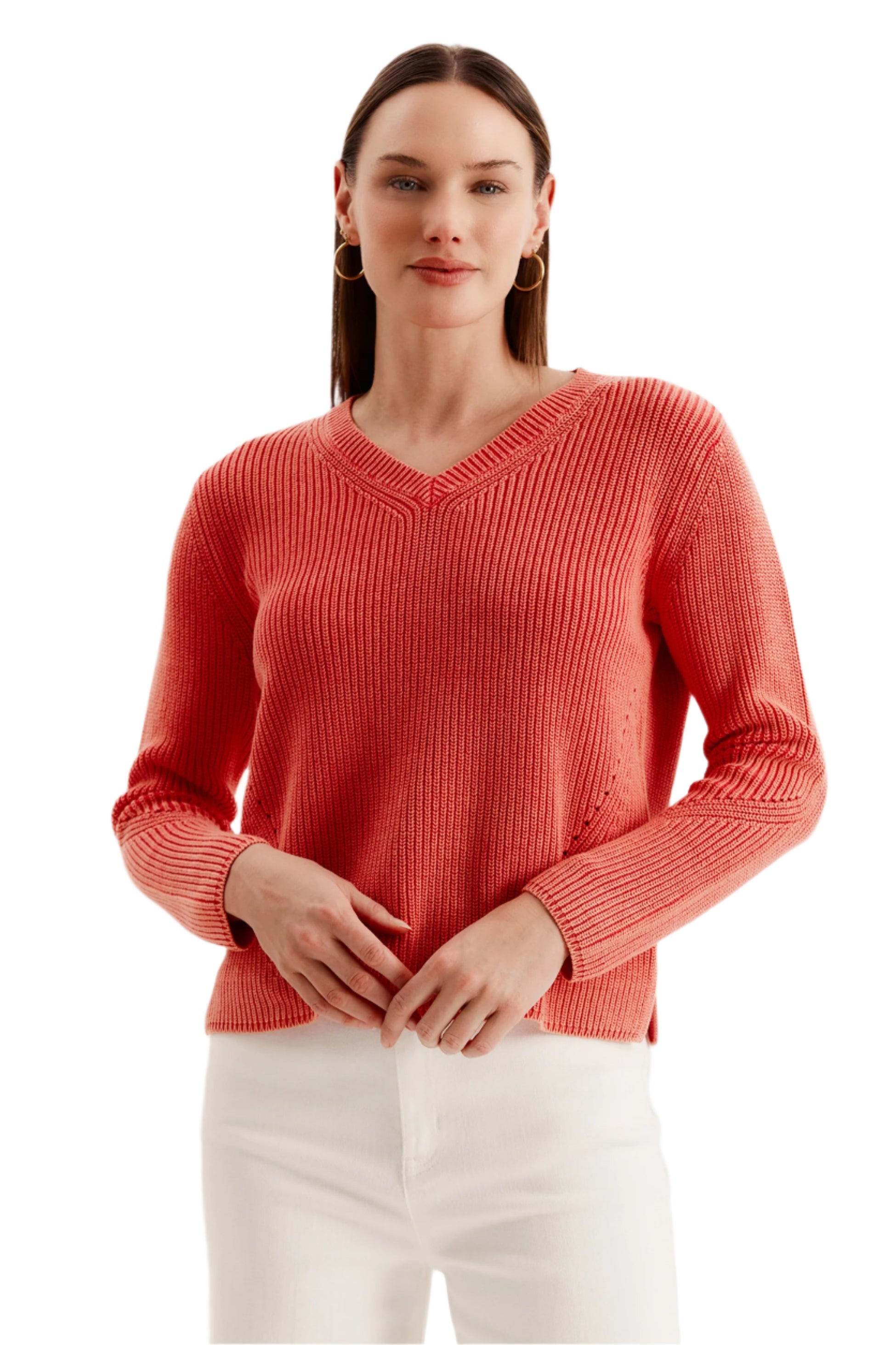 Mineral Wash V Neck Sweater – Cayenne – Ella Where She Shops
