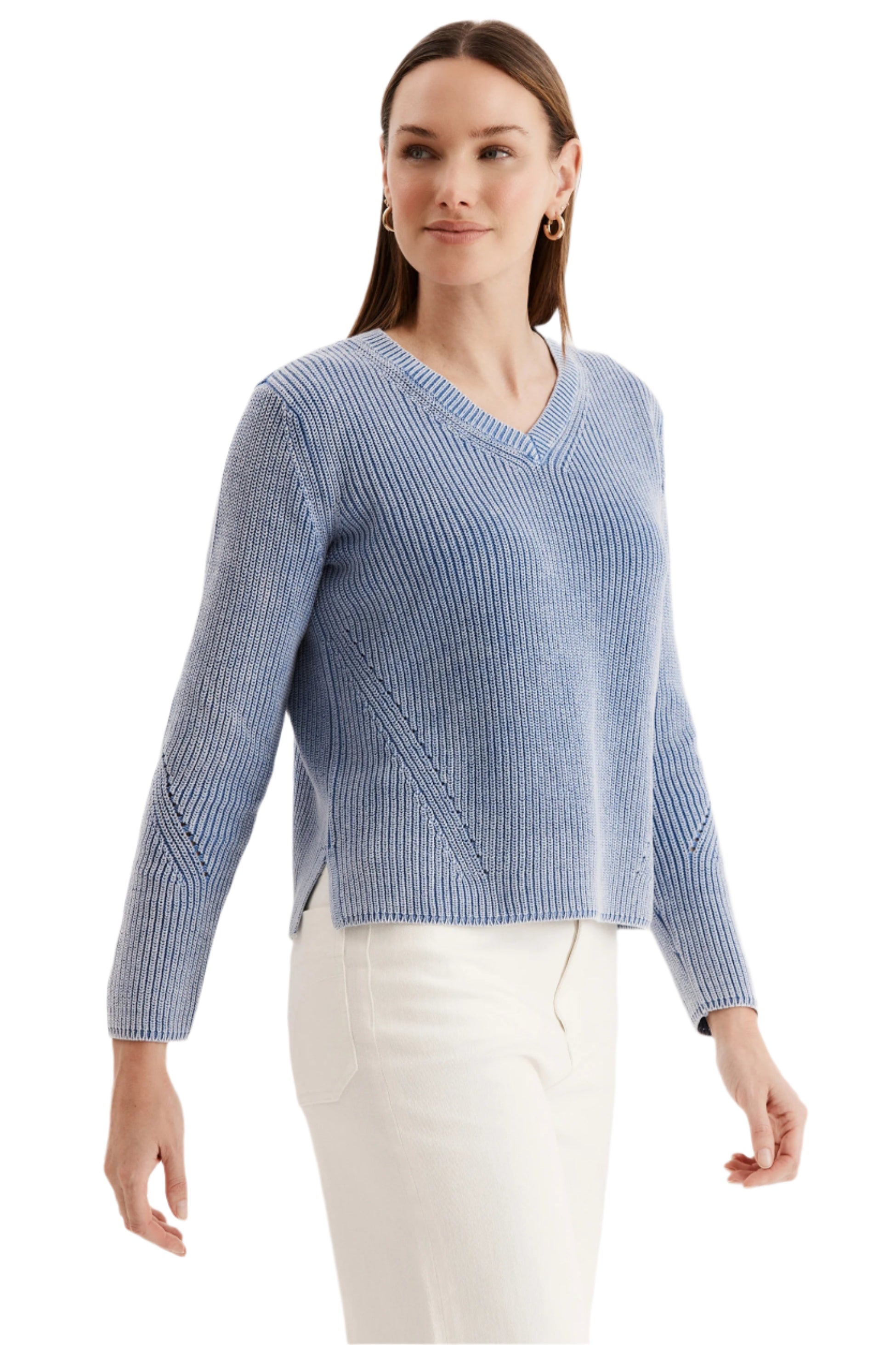 Mineral Wash V Neck Sweater – Dazzling Blue – Ella Where She Shops