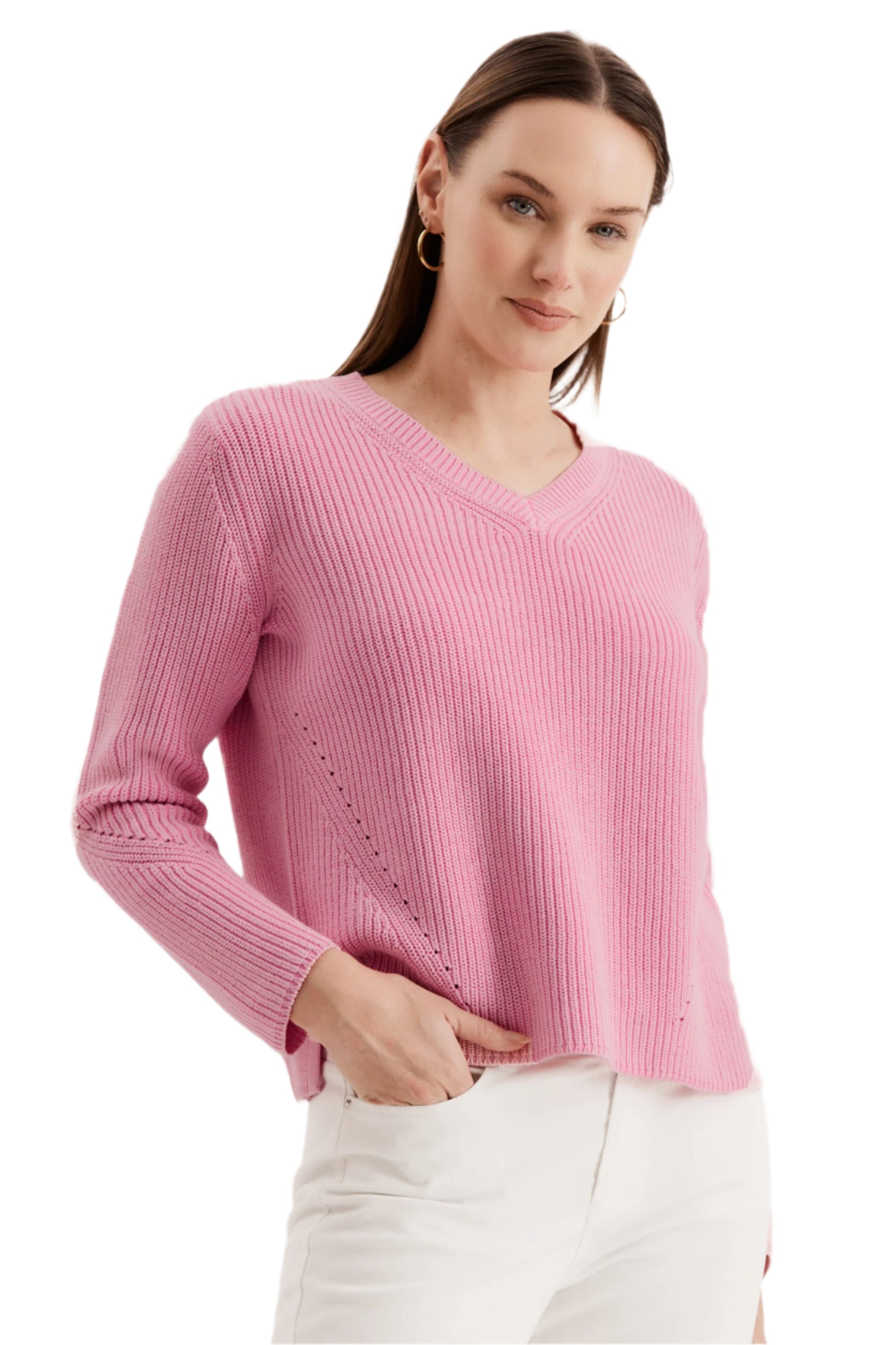 Mineral Wash V Neck Sweater – Hot Pink– Ella Where She Shops