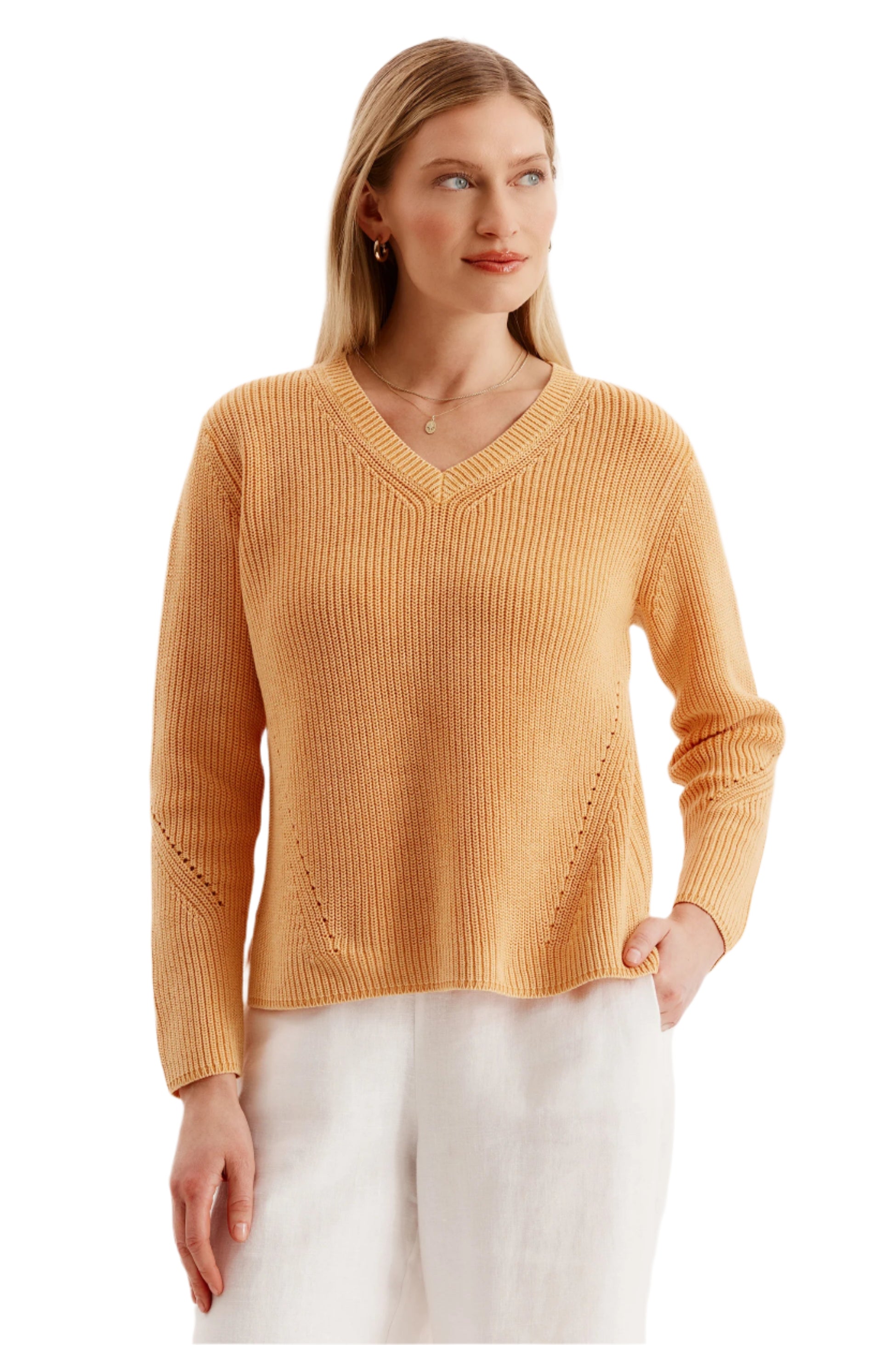 Mineral Wash V Neck Sweater – Papya – Ella Where She Shops