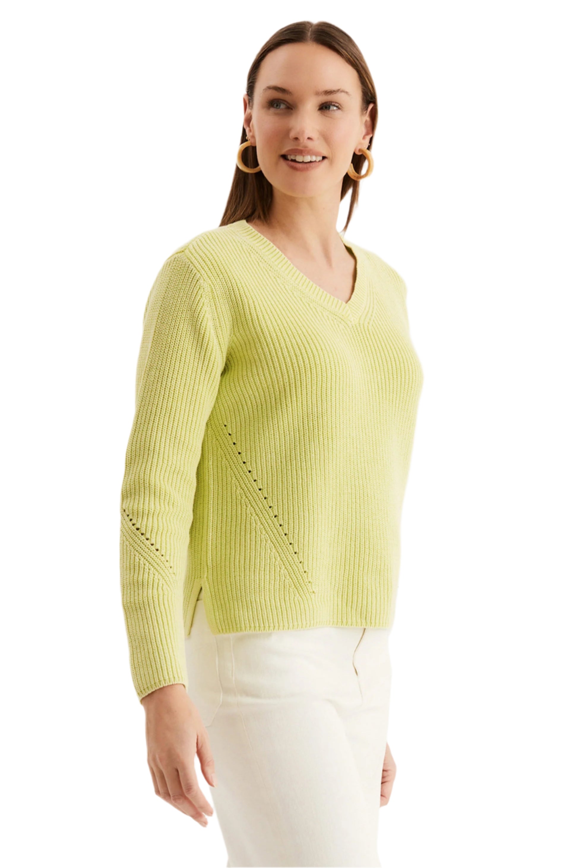 Mineral Wash V Neck Sweater – Wild Lime – Ella Where She Shops