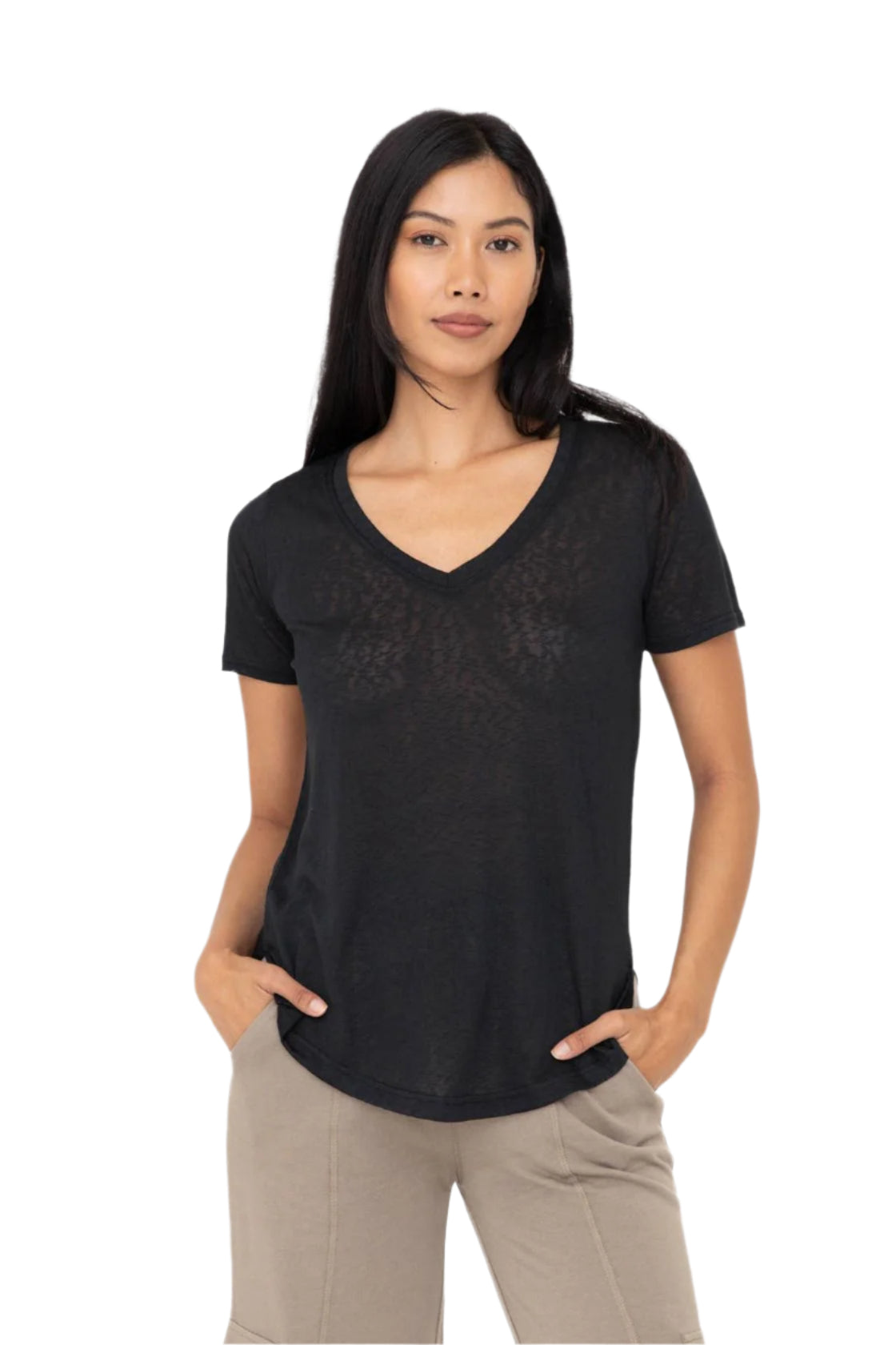 Modal Blend Classic V-Neck Tee - Black - Front - Ella Where She Shops