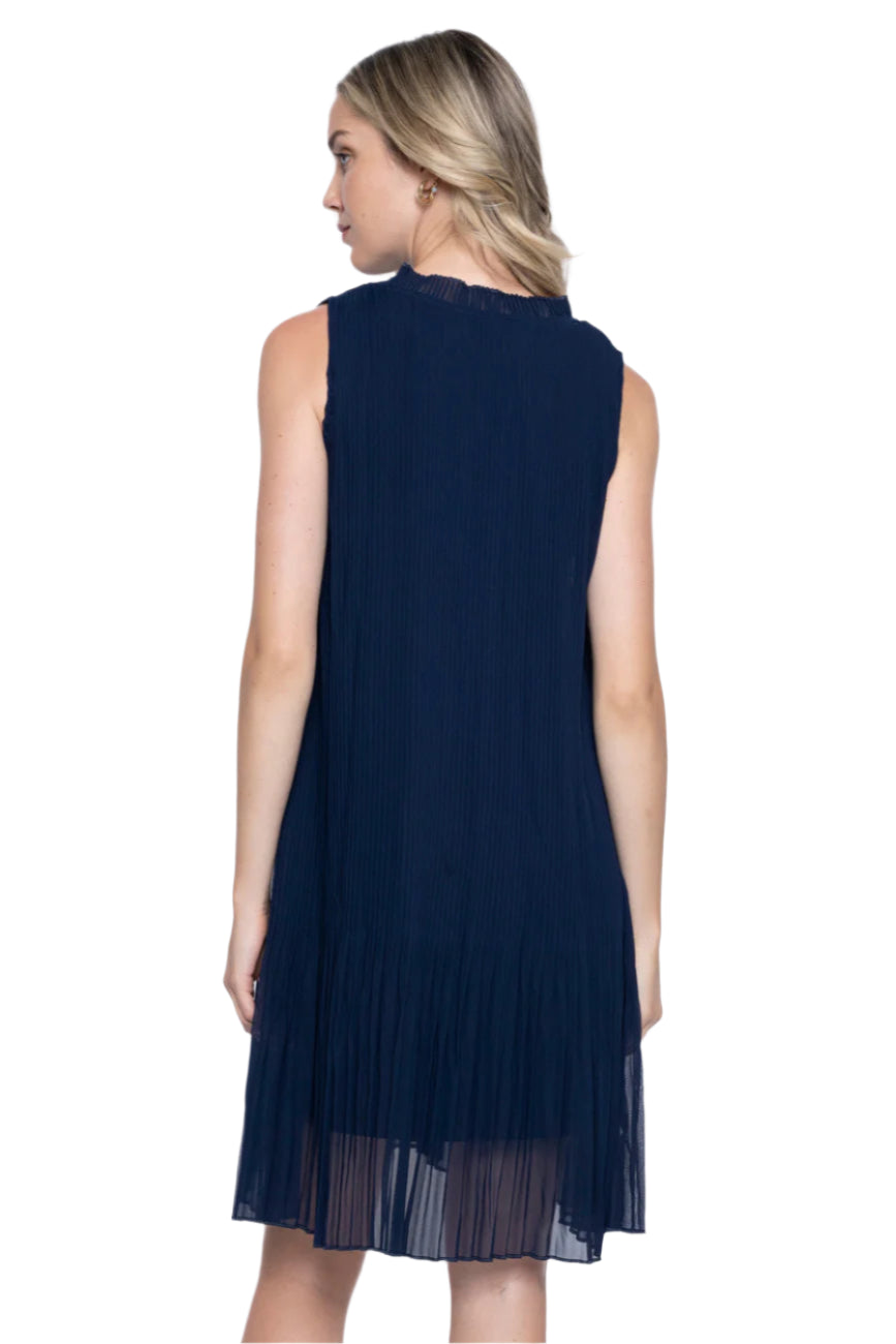 Neck Tie Pleated Mini Dress – Back – Ella Where She Shops