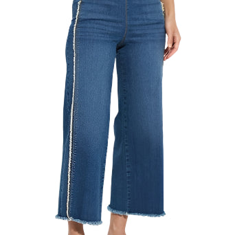 Noah Hi Waist Crop Wide Fringe Denim – Blue Front – Ella Where She Shops