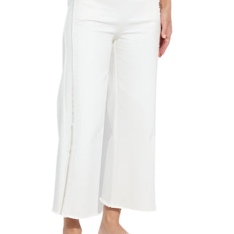 Noah Hi Waist Crop Wide Fringe Denim – Natural Front – Ella Where She Shops