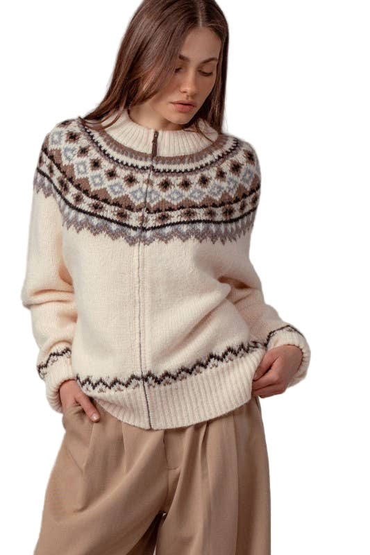 Nordic Zip-Up Wool Blend Cardi - Front - Ella Where She Shops