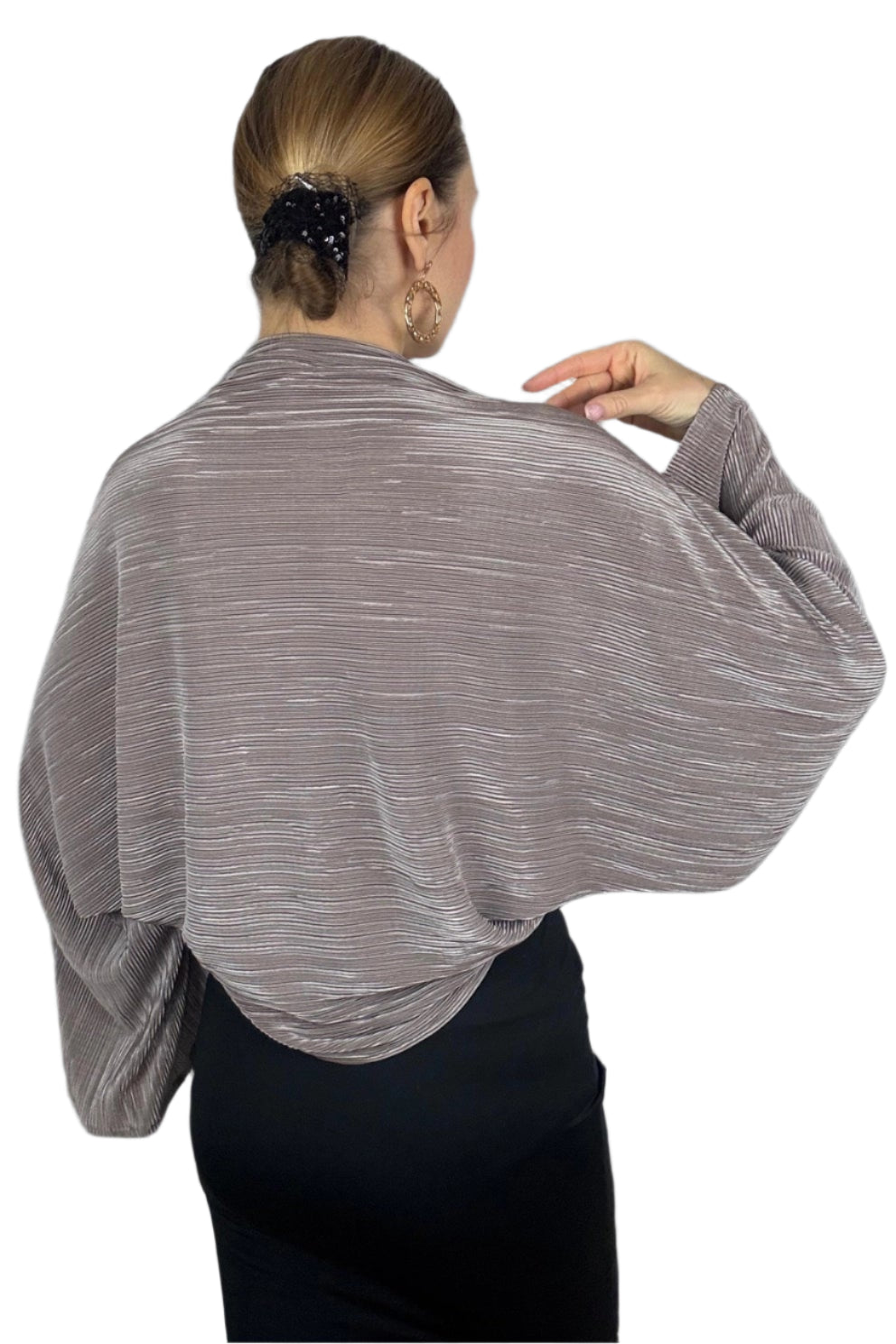 Nude Tan Stretch Capelet Wrap Shrug Bolero Jacket – Back - Ella Where She Shops