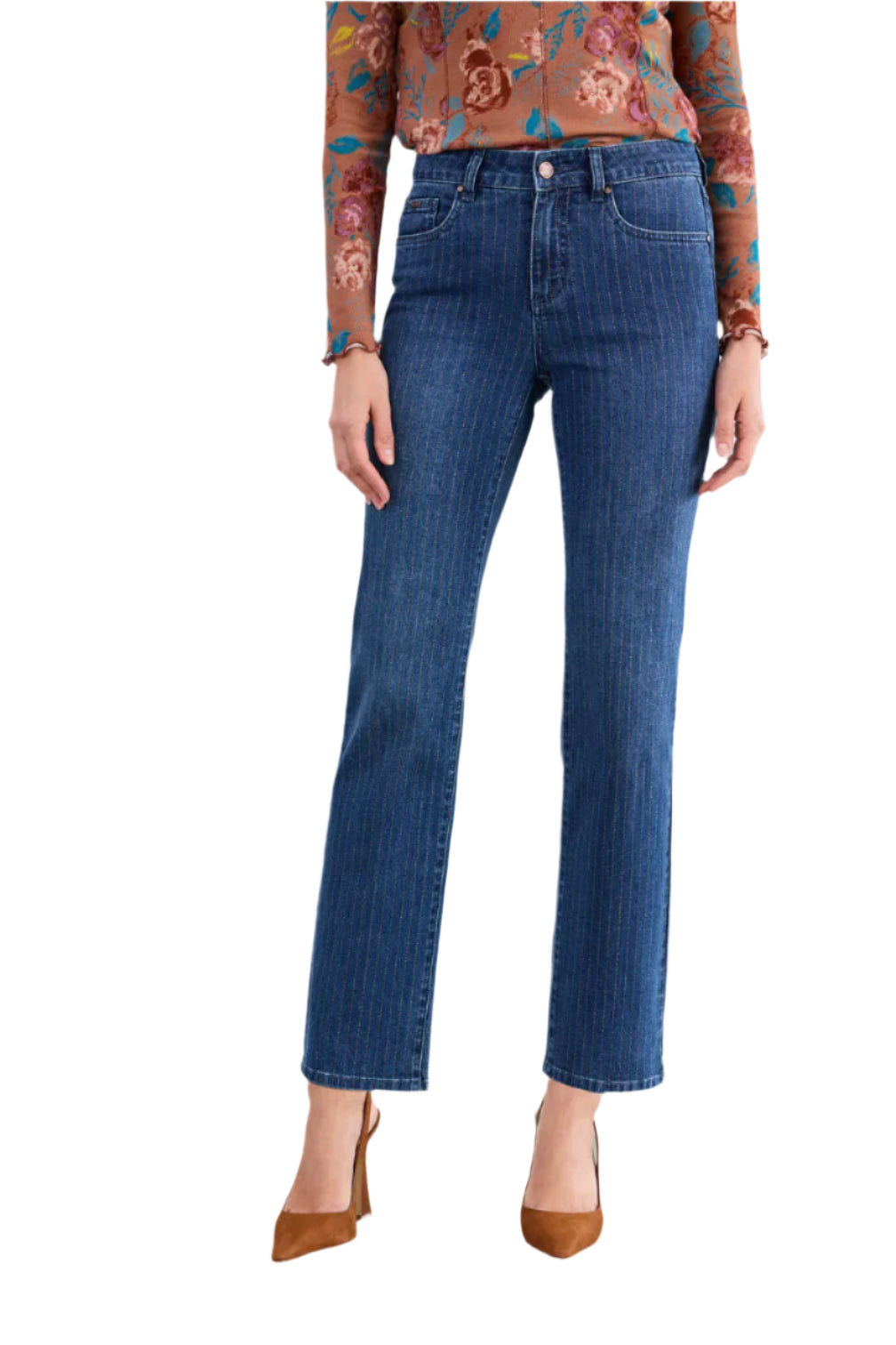 Olivia Pinstripe Straight Ankle Jean – Front – Ella Where She Shops