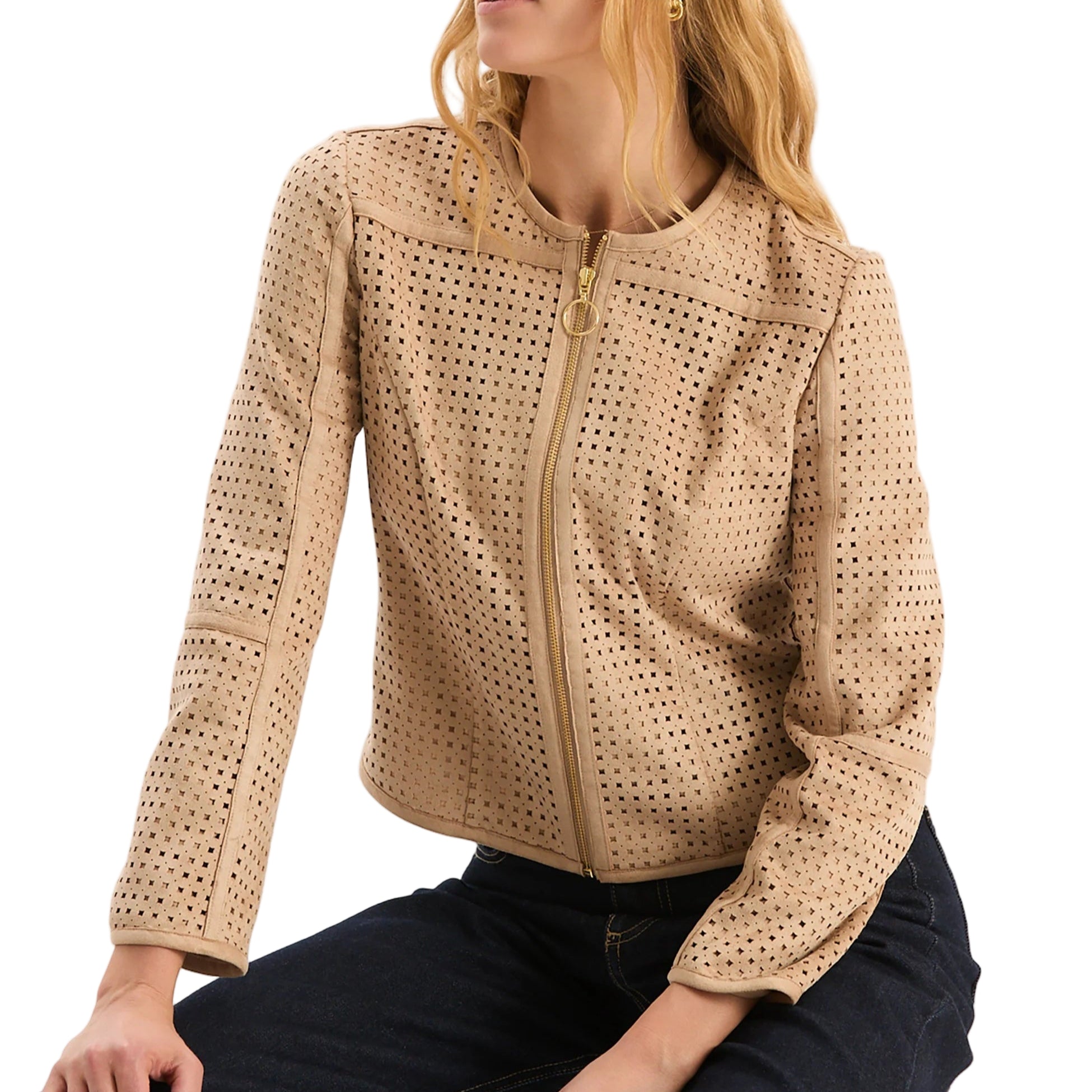 Piper Punched Faux Suede Jacket – Front – Ella Where She Shops