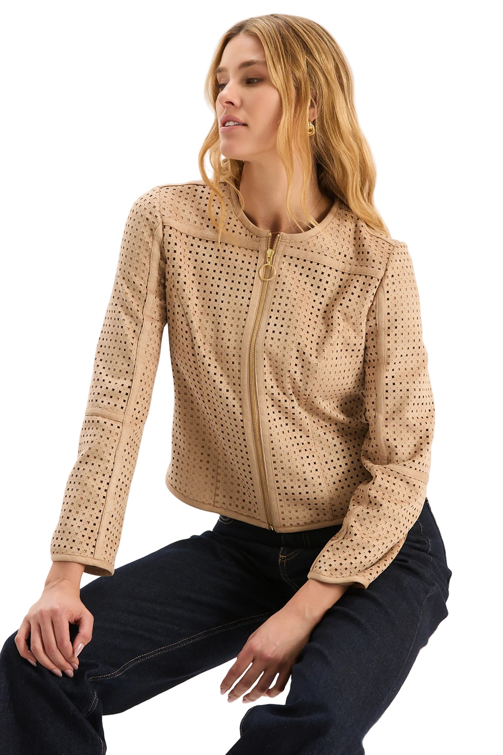 Piper Punched Faux Suede Jacket – Front – Ella Where She Shops