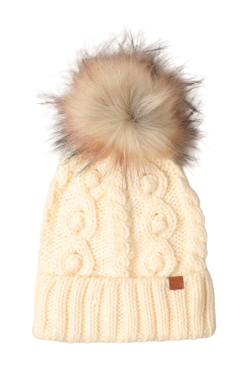 Popcorn Trim Knit Beanie W Faux Fur Pom ivory ella where she shops