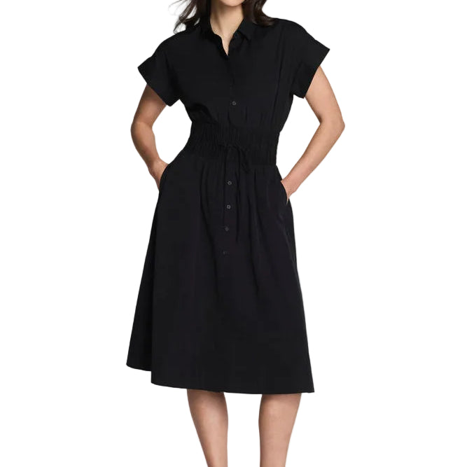Poplin Smocked Midi Shirt Dress black ella where she shops