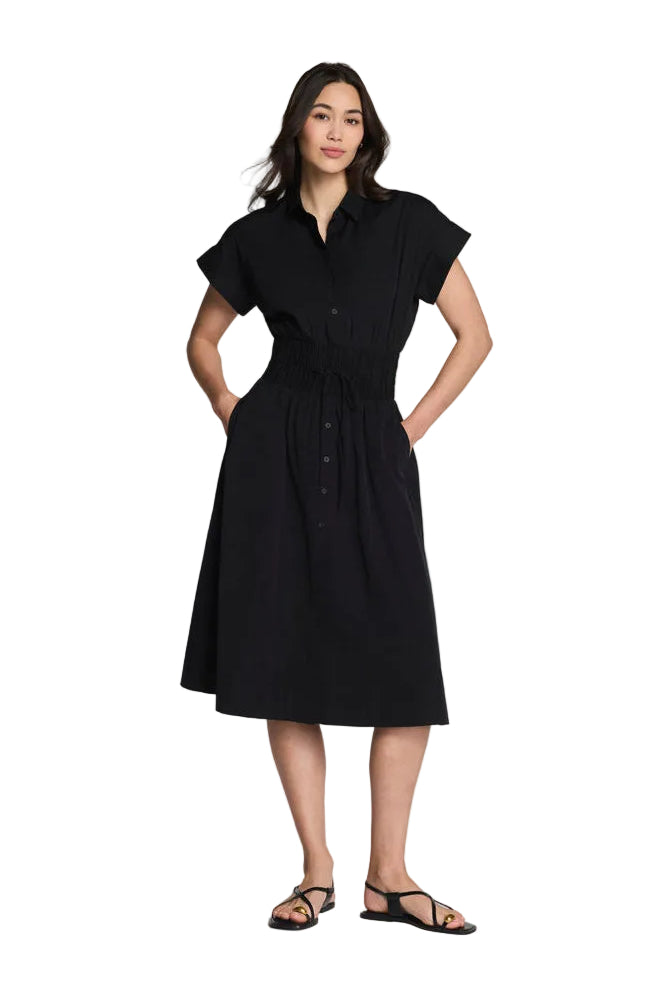 Poplin Smocked Midi Shirt Dress black ella where she shops