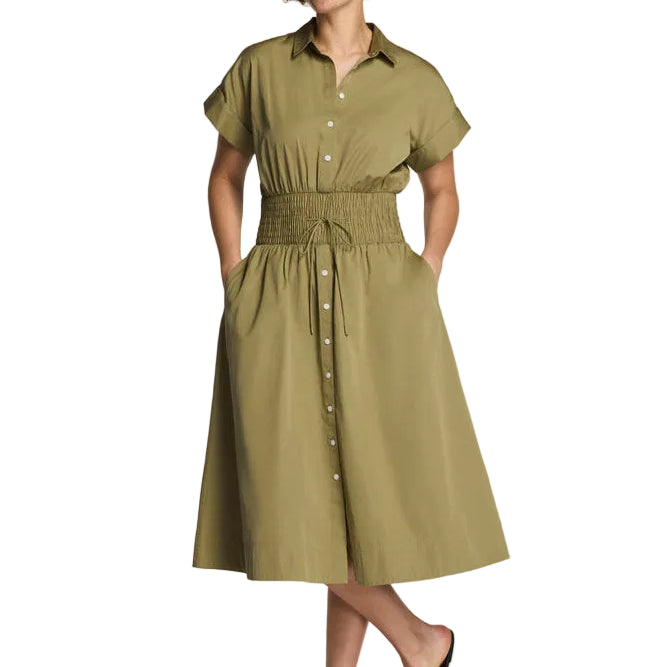 Poplin Smocked Midi Shirt Dress ella where she shops
