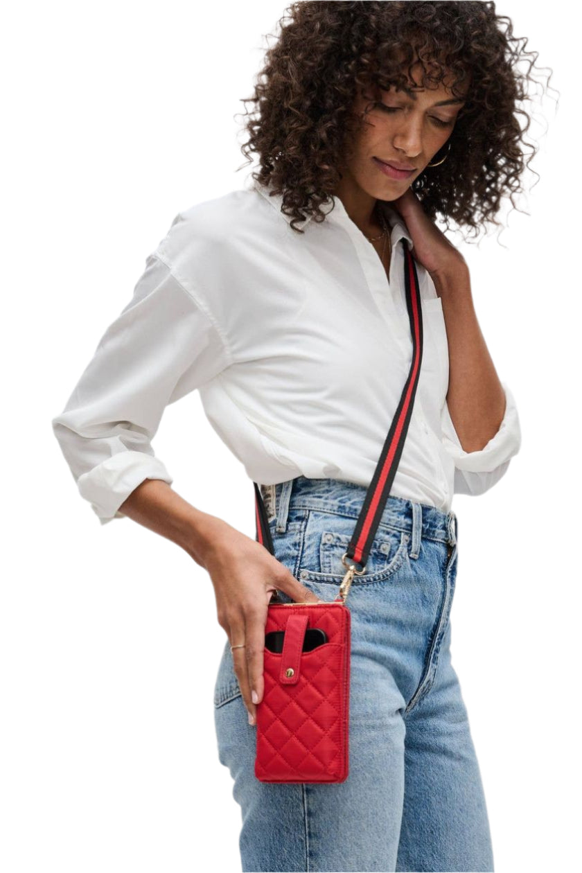Quilted Cell Phone Crossbody – Red - Front - Ella Where She Shops
