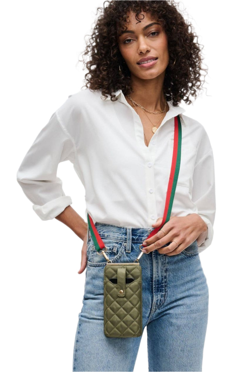 Quilted Cell Phone Crossbody – Sage - Front - Ella Where She Shops