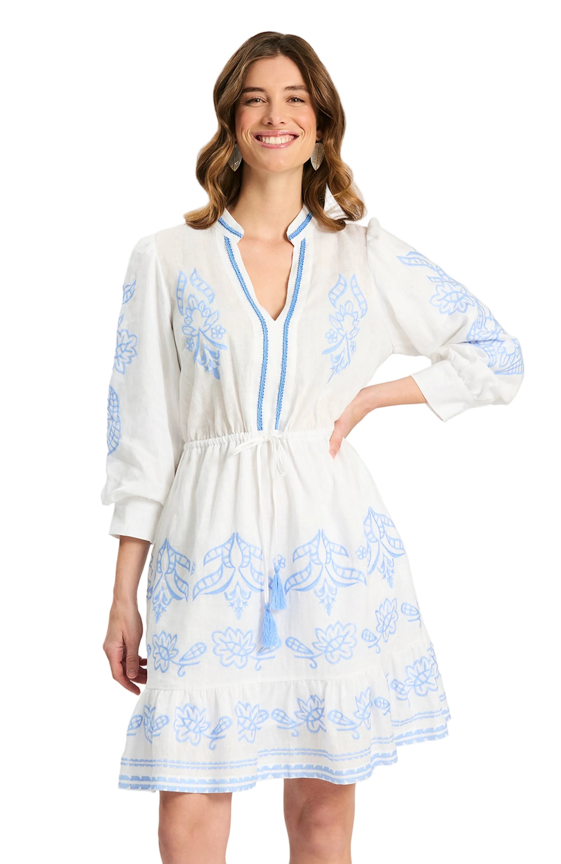 Rona Linen Embroidered Dress ella where shops