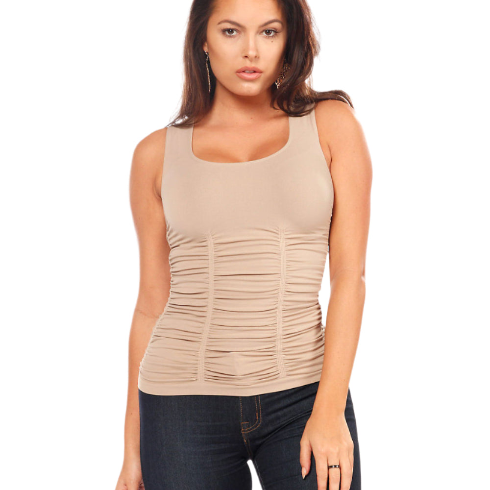 Ruched Seamless 3 Panel Top - Natural Front - Ella Where She Shops