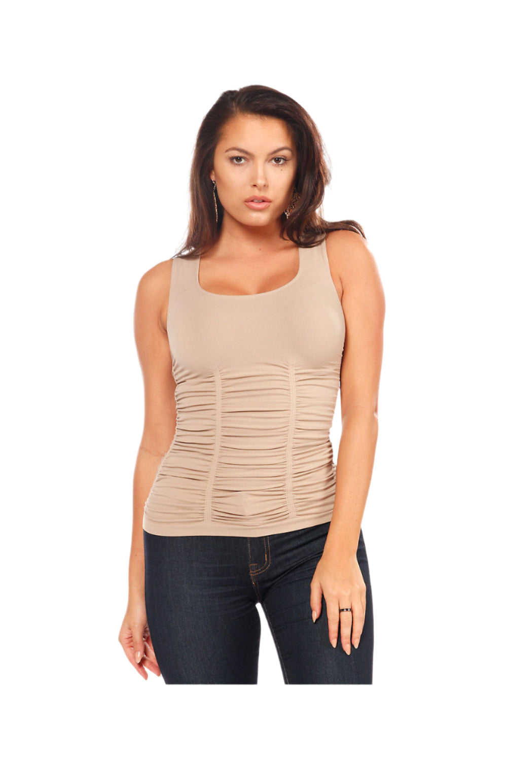Ruched Seamless 3 Panel Top - Natural Front - Ella Where She Shops
