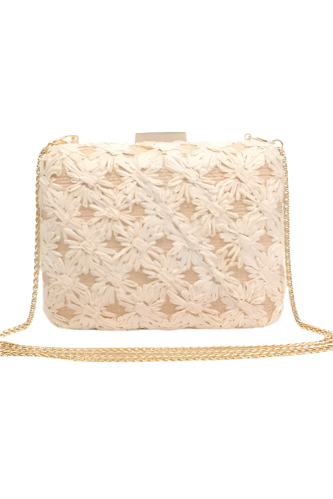 Samantha Floral Straw Clutch/Evening Bag – Front – Ella Where She Shops