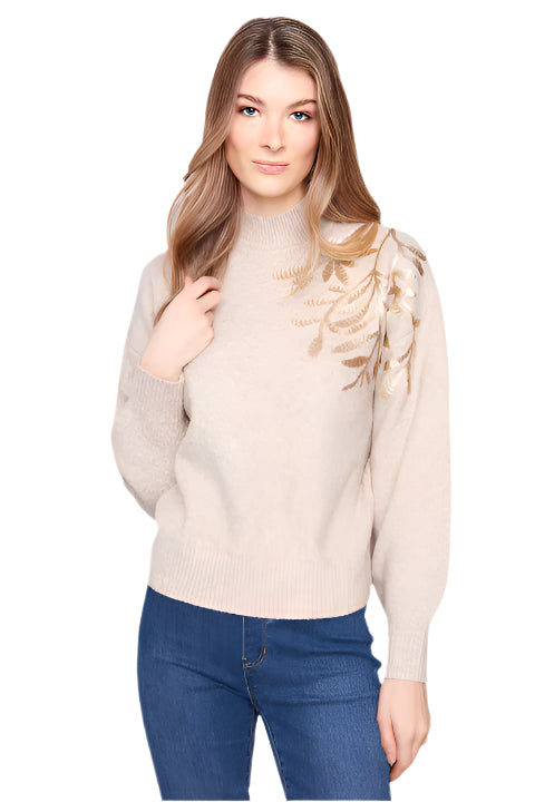 Sequin Detail Mock Sweater - Front - Ella Where She Shops