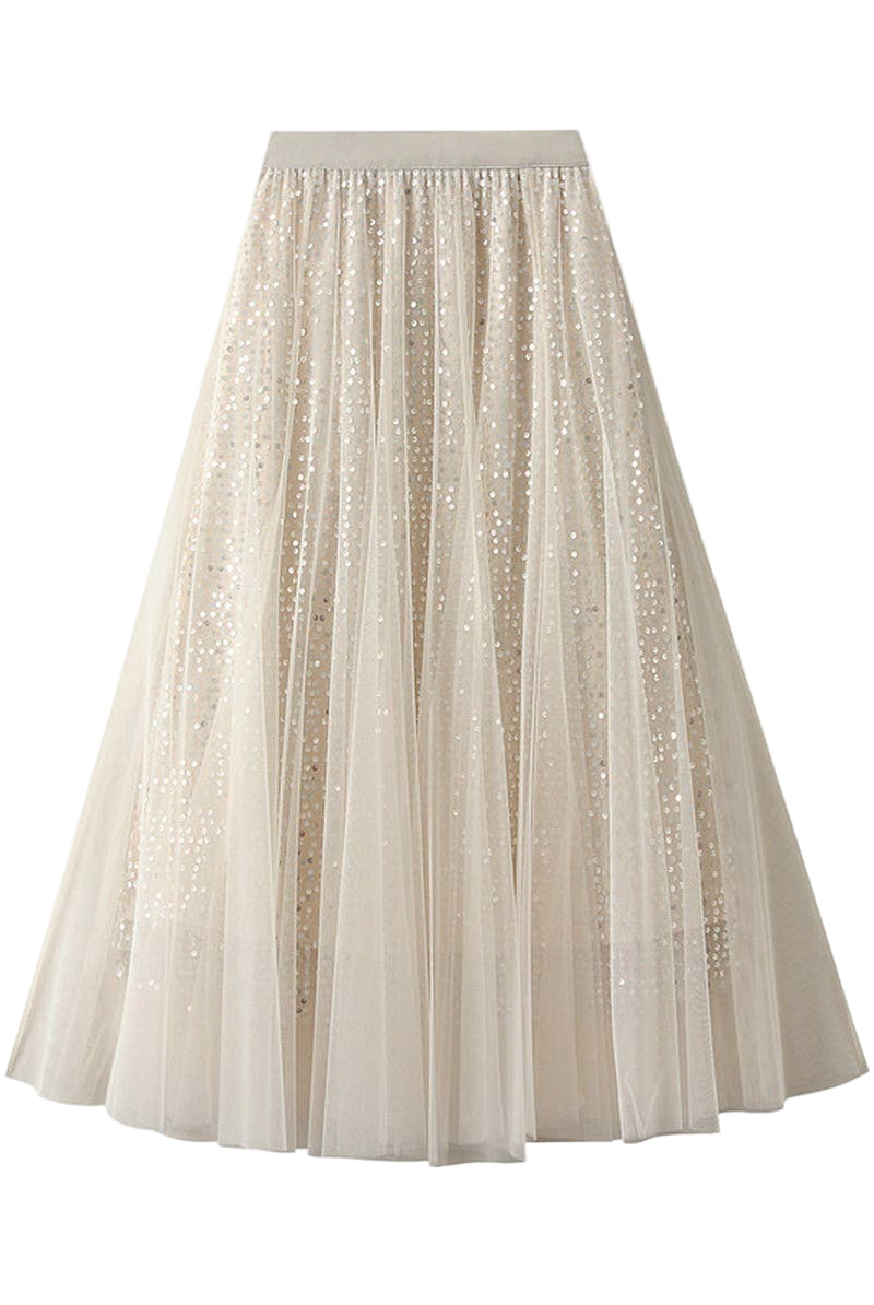 Sequin Tulle skirt with flowing drape apricot ella where she shopss