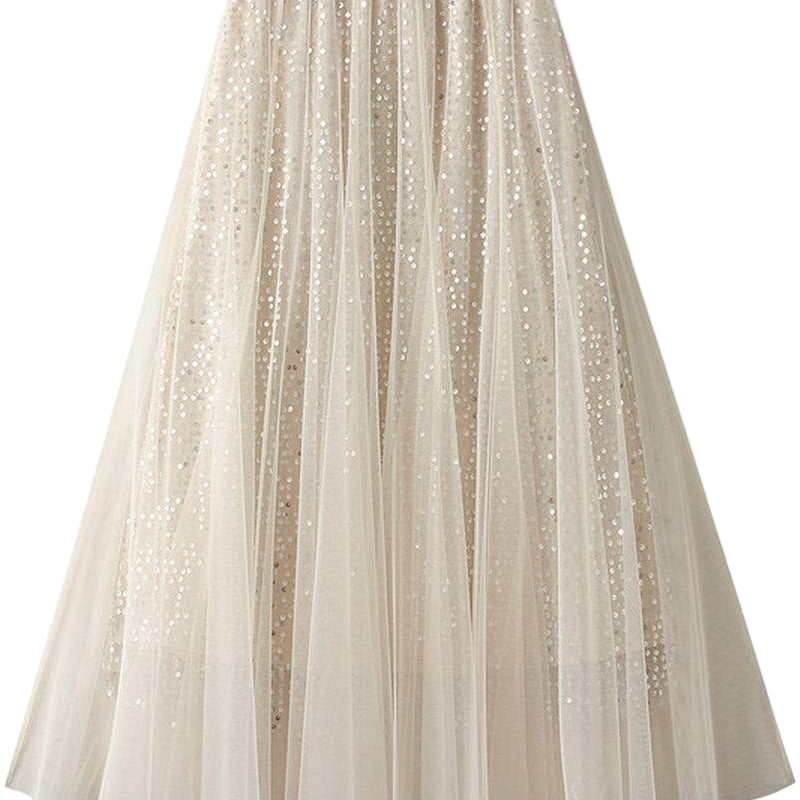 Sequin Tulle skirt with flowing drape apricot ella where she shopss