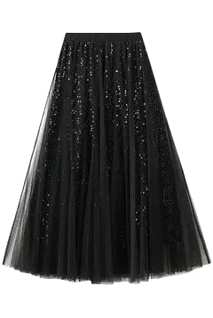 Sequin Tulle skirt with flowing drape black ella where she shops