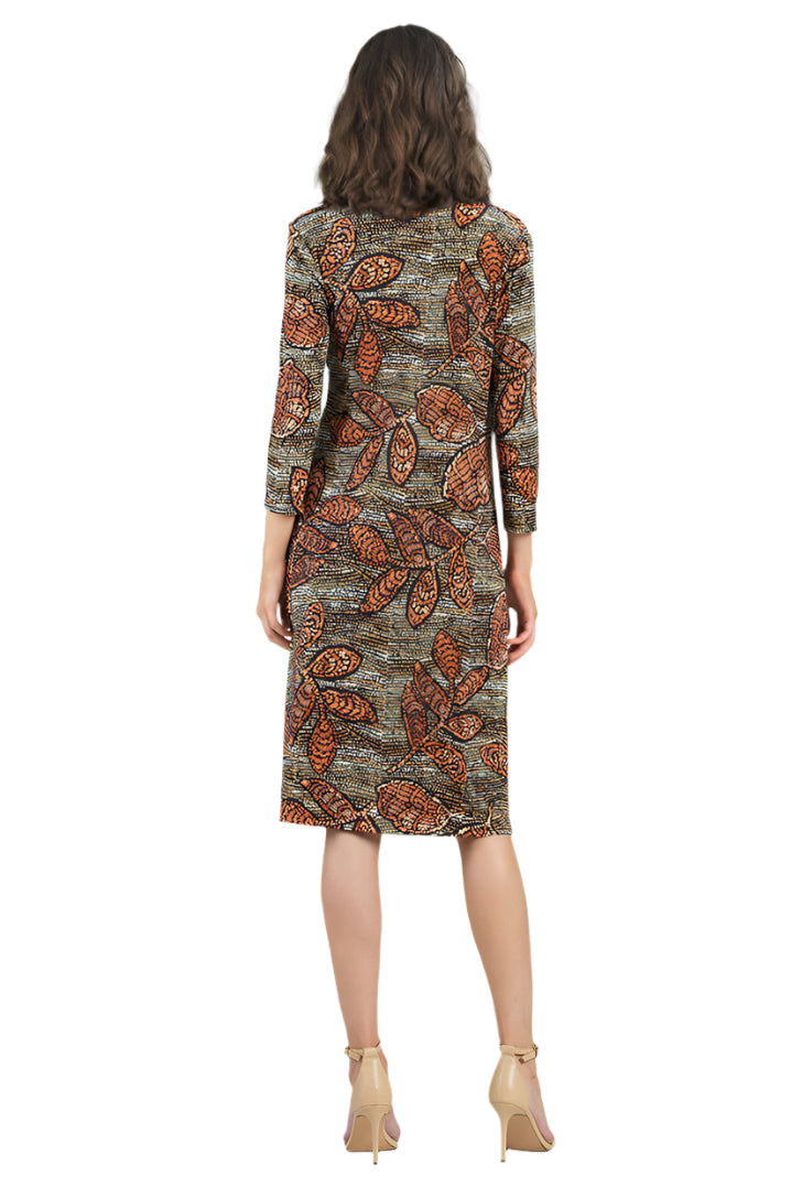 Side Slit 3/4 Sleeve Midi Dress – Mosaic Leaves – Back – Ella Where She Shops