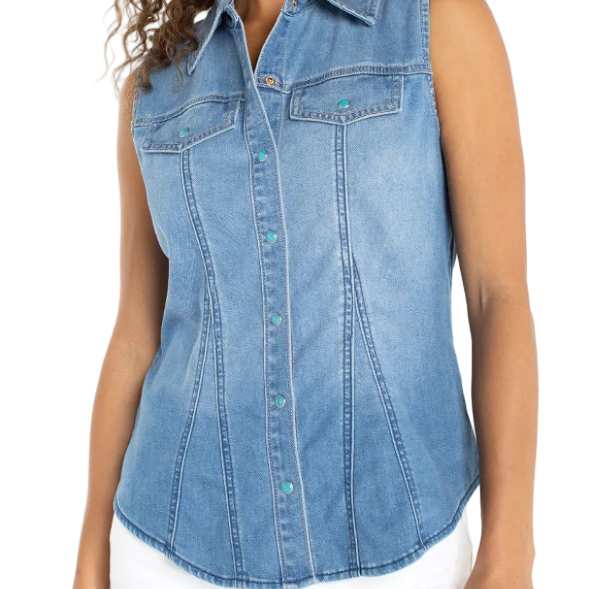 Sleeveless Denim Snap Front Shirt Ella Where She Shops