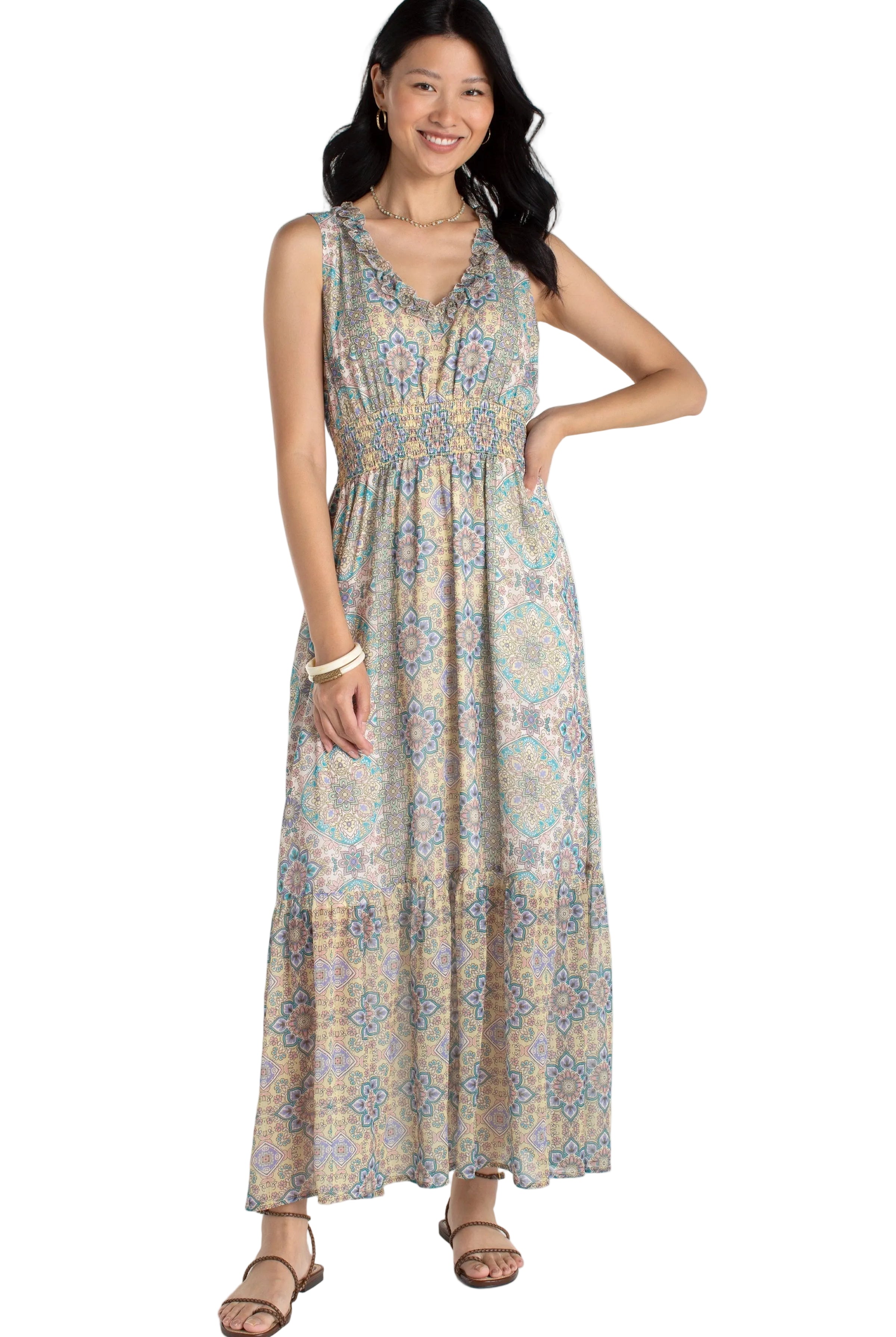 Smocked Waist Woven Maxi Dress ella where she shops