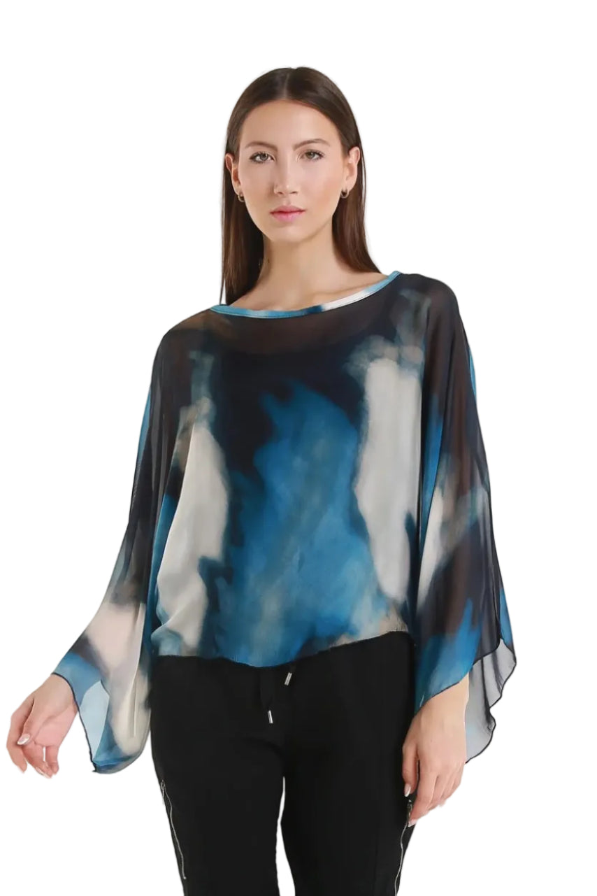 Sofita Abstract Cropped Silk Kaftan Blue Ella Where She Shops