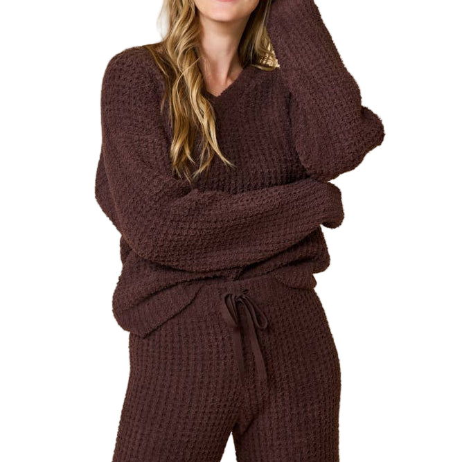 Softies Marshmallow Waffle V-neck Lounge Set espresso ella where she shops