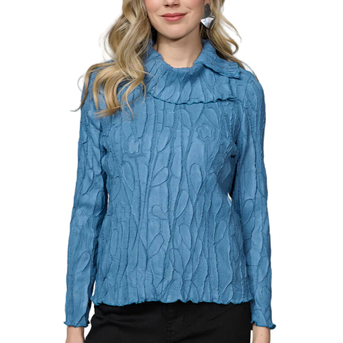Split Collar Pleated Top – Blue Front – Ella Where She Shops