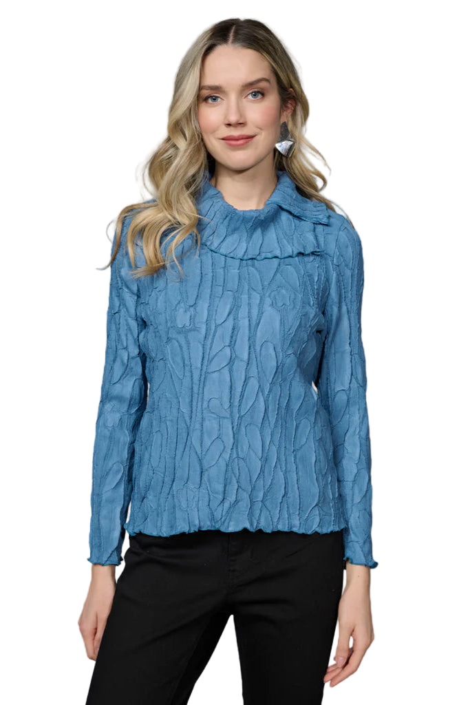 Split Collar Pleated Top – Blue Front – Ella Where She Shops