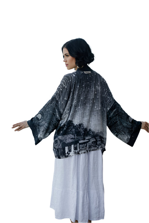 Stargazer Pixie Duster Cropped Kimono w/ Falling Stars – Back – Ella Where She Shops