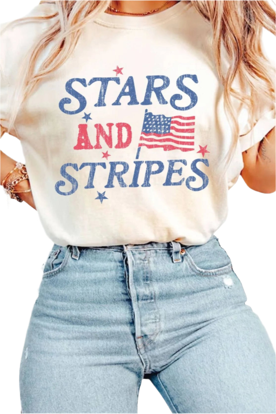 Stars and Stripes America Flag Tee – Front – Ella Where She Shops