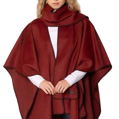 Stitched Edge Scarf Ruana Wrap Poncho burgandy ella where she shops