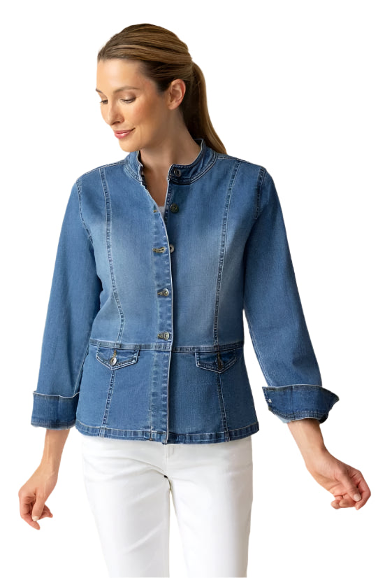 Stretch Denim Moto Jacket - Front - Ella Where She Shops