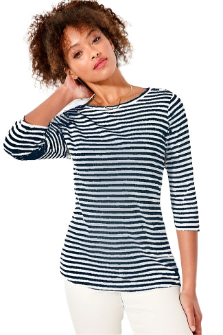 Stripe Boat Tee – Indigo Multi – Front – Ella Where She Shops