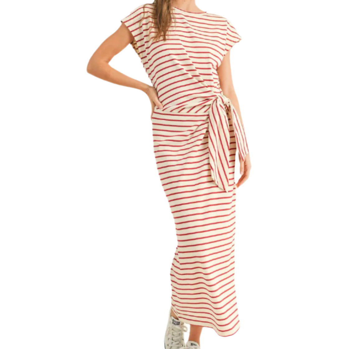 Stripe Pattern Knot Dress – Front – Ella Where She Shops
