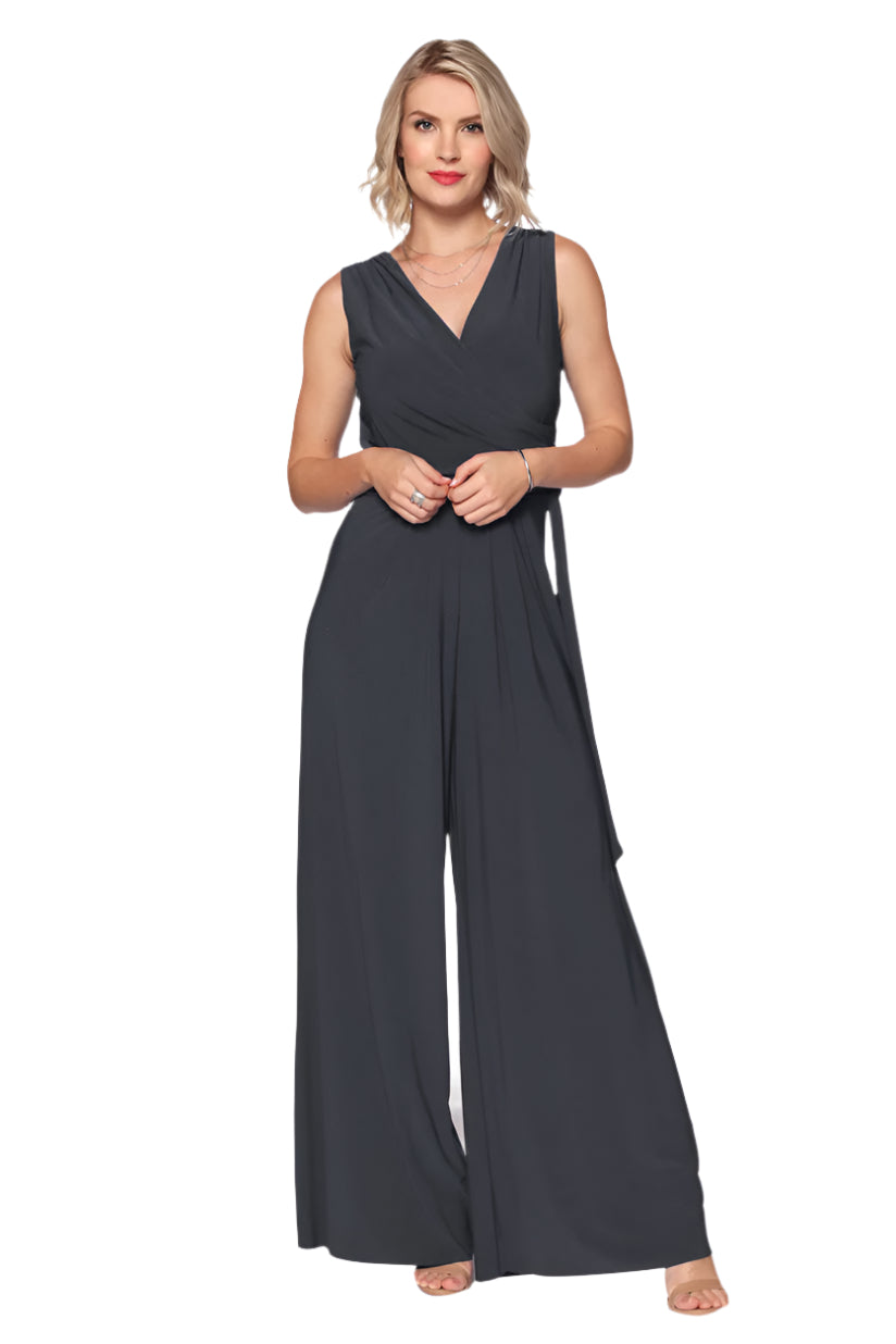 Surplice Jumpsuit With Tie Waist Metal - Ella Where She Shops
