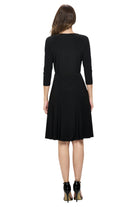 Surplice V-Neck ¾ Sleeves Tie Waist Flowy Dress - Black Back- Ella Where She Shops