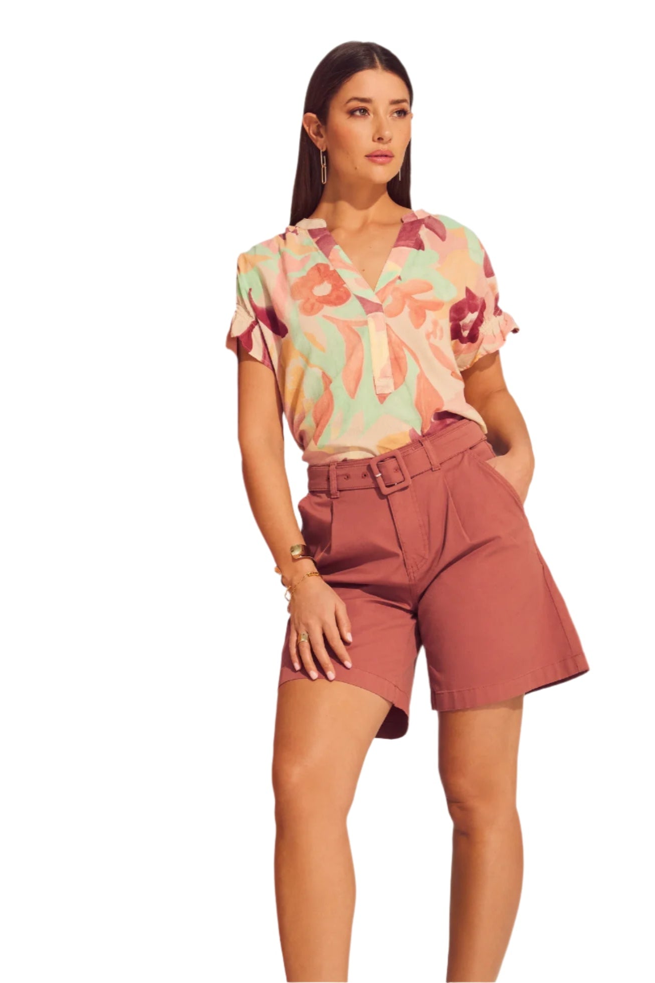 Suzanne Belted Trouser Short, Bronzer Ella where she shops