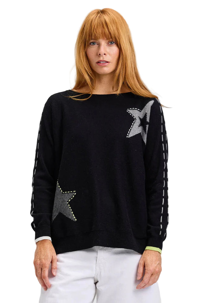 Threaded Star Sweater – Black – Ella Where She Shops