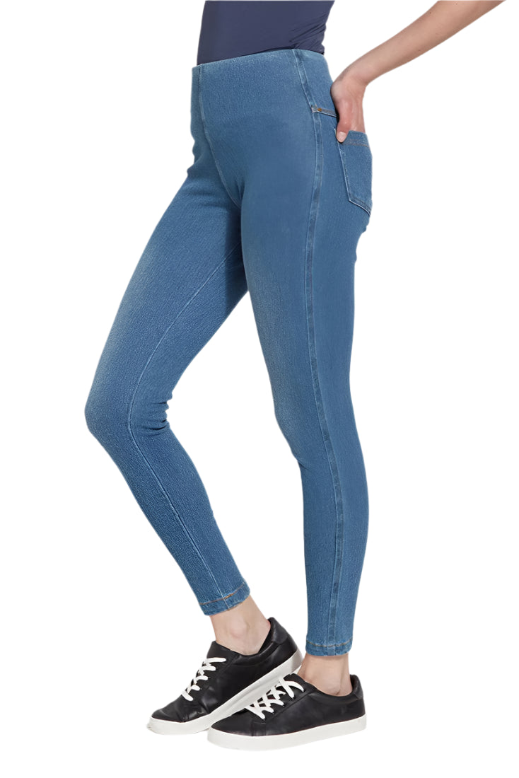 Toothpick Denim Leggings Mid Wash – Side – Ella Where She Shops