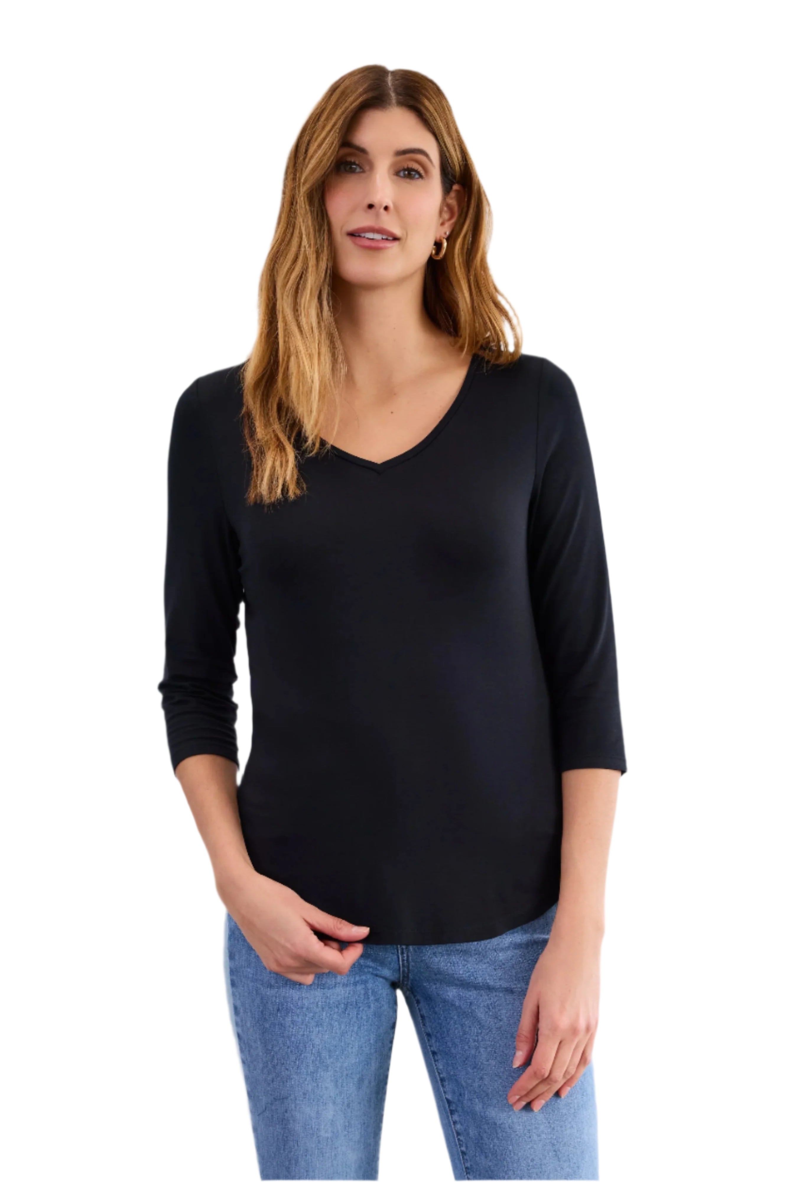 V-Neck Top – Black – Ella Where She Shops